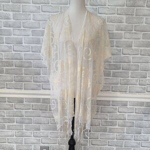 Torrid Sheer Lace Kimono Tasseled Embroidered OSFM NEW Cottage Feminine